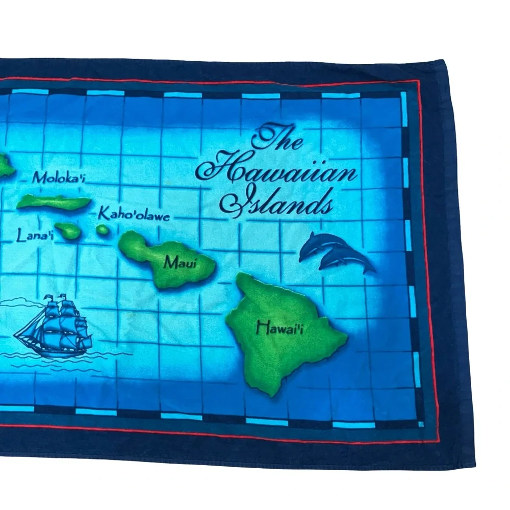 Hawaiian Islands Blue Beach Towels Pair Couples Vacation Map Bath